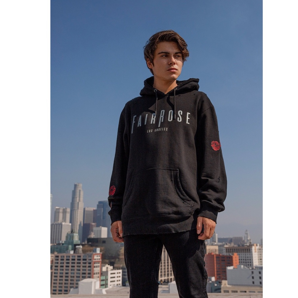 FairRose “Rosewood” Embroidered Distressed Hoodie
